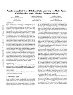 Accelerating Distributed Online Meta-Learning via Multi-Agent
  Collaboration under Limited Communication