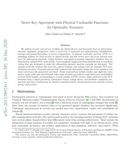 Secret Key Agreement with Physical Unclonable Functions: An Optimality
  Summary