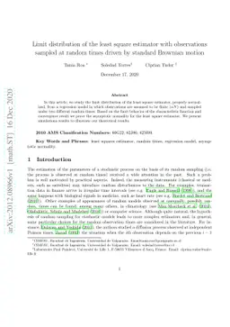 Limit distribution of the least square estimator with observations
  sampled at random times driven by standard Brownian motion