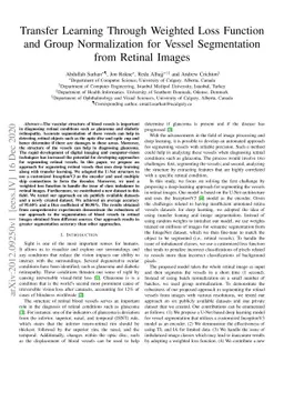 Transfer Learning Through Weighted Loss Function and Group Normalization
  for Vessel Segmentation from Retinal Images