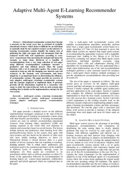 Adaptive Multi-Agent E-Learning Recommender Systems