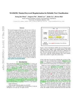 MASKER: Masked Keyword Regularization for Reliable Text Classification