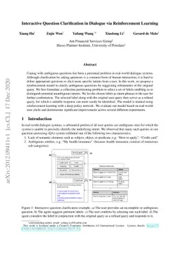 Interactive Question Clarification in Dialogue via Reinforcement
  Learning
