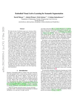 Embodied Visual Active Learning for Semantic Segmentation