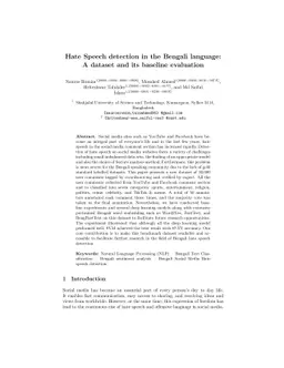 Hate Speech detection in the Bengali language: A dataset and its
  baseline evaluation
