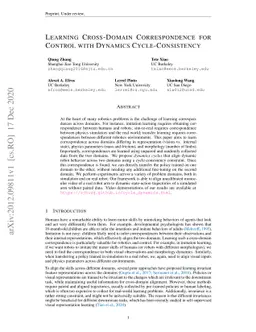 Learning Cross-Domain Correspondence for Control with Dynamics
  Cycle-Consistency