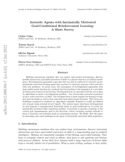 Autotelic Agents with Intrinsically Motivated Goal-Conditioned
  Reinforcement Learning: a Short Survey