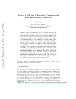 A Critique of Immunity Passports and W3C Decentralized Identifiers