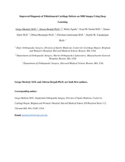 Improved Diagnosis of Tibiofemoral Cartilage Defects on MRI Images Using
  Deep Learning