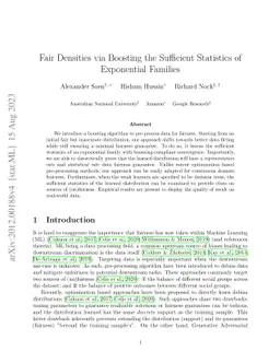 Fair Densities via Boosting the Sufficient Statistics of Exponential
  Families