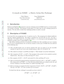 A remark on MAKE -- a Matrix Action Key Exchange