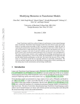 Modifying Memories in Transformer Models