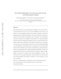 Fair Multi-Stakeholder News Recommender System with Hypergraph ranking