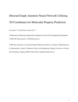 Directed Graph Attention Neural Network Utilizing 3D Coordinates for
  Molecular Property Prediction