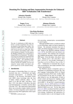 Denoising Pre-Training and Data Augmentation Strategies for Enhanced RDF
  Verbalization with Transformers