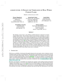 CLIMATE-FEVER: A Dataset for Verification of Real-World Climate Claims