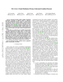 MYSTIKO : : Cloud-Mediated, Private, Federated Gradient Descent