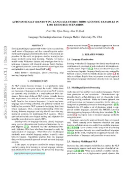 Automatically Identifying Language Family from Acoustic Examples in Low
  Resource Scenarios