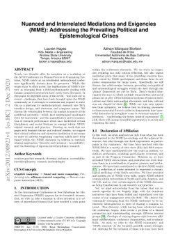 Nuanced and Interrelated Mediations and Exigencies (NIME): Addressing
  the Prevailing Political and Epistemological Crises