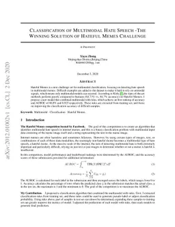 Classification of Multimodal Hate Speech -- The Winning Solution of
  Hateful Memes Challenge