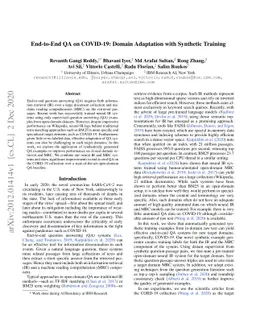 End-to-End QA on COVID-19: Domain Adaptation with Synthetic Training