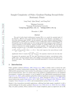 Sample Complexity of Policy Gradient Finding Second-Order Stationary
  Points
