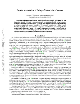 Obstacle Avoidance Using a Monocular Camera