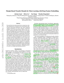 Margin-Based Transfer Bounds for Meta Learning with Deep Feature
  Embedding