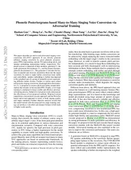 Phonetic Posteriorgrams based Many-to-Many Singing Voice Conversion via
  Adversarial Training