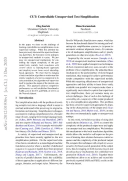 CUT: Controllable Unsupervised Text Simplification