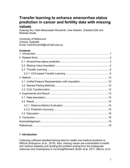 Transfer learning to enhance amenorrhea status prediction in cancer and
  fertility data with missing values