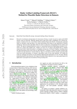 Radar Artifact Labeling Framework (RALF): Method for Plausible Radar
  Detections in Datasets