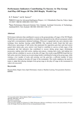 Performance Indicators Contributing To Success At The Group And Play-Off
  Stages Of The 2019 Rugby World Cup