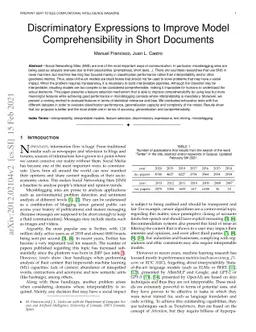 Discriminatory Expressions to Produce Interpretable Models in Short
  Documents