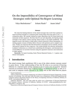 On the Impossibility of Convergence of Mixed Strategies with No Regret
  Learning