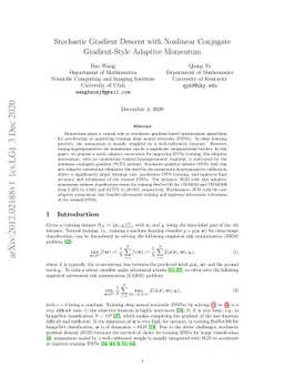 Stochastic Gradient Descent with Nonlinear Conjugate Gradient-Style
  Adaptive Momentum