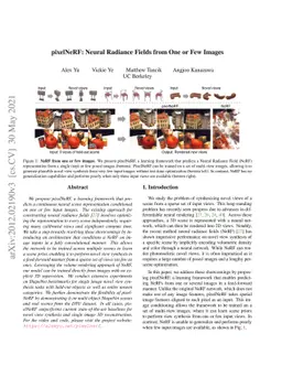 pixelNeRF: Neural Radiance Fields from One or Few Images