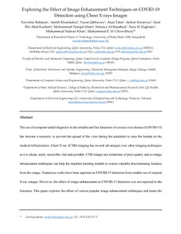 Exploring the Effect of Image Enhancement Techniques on COVID-19
  Detection using Chest X-rays Images