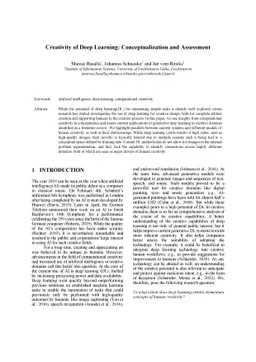 Creativity of Deep Learning: Conceptualization and Assessment