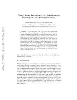 Cluster Based Deep Contextual Reinforcement Learning for top-k
  Recommendations