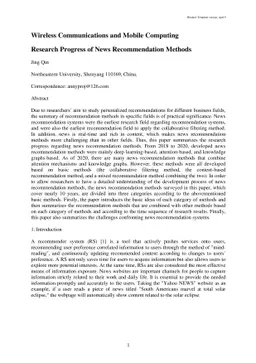 Research Progress of News Recommendation Methods