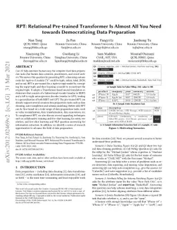 RPT: Relational Pre-trained Transformer Is Almost All You Need towards
  Democratizing Data Preparation