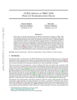 CUED_speech at TREC 2020 Podcast Summarisation Track