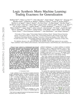 Logic Synthesis Meets Machine Learning: Trading Exactness for
  Generalization