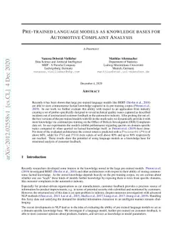 Pre-trained language models as knowledge bases for Automotive Complaint
  Analysis