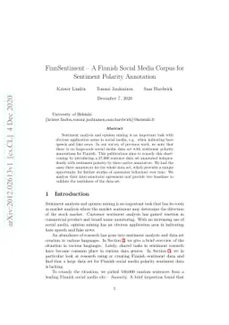 FinnSentiment -- A Finnish Social Media Corpus for Sentiment Polarity
  Annotation