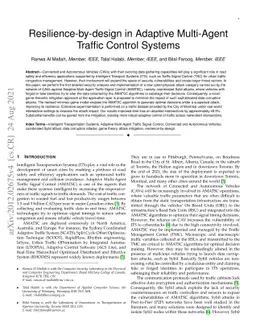 Resilience-by-design in Adaptive Multi-Agent Traffic Control Systems