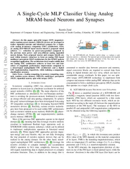 A Single-Cycle MLP Classifier Using Analog MRAM-based Neurons and
  Synapses