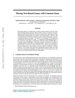 Playing Text-Based Games with Common Sense