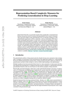 Representation Based Complexity Measures for Predicting Generalization
  in Deep Learning